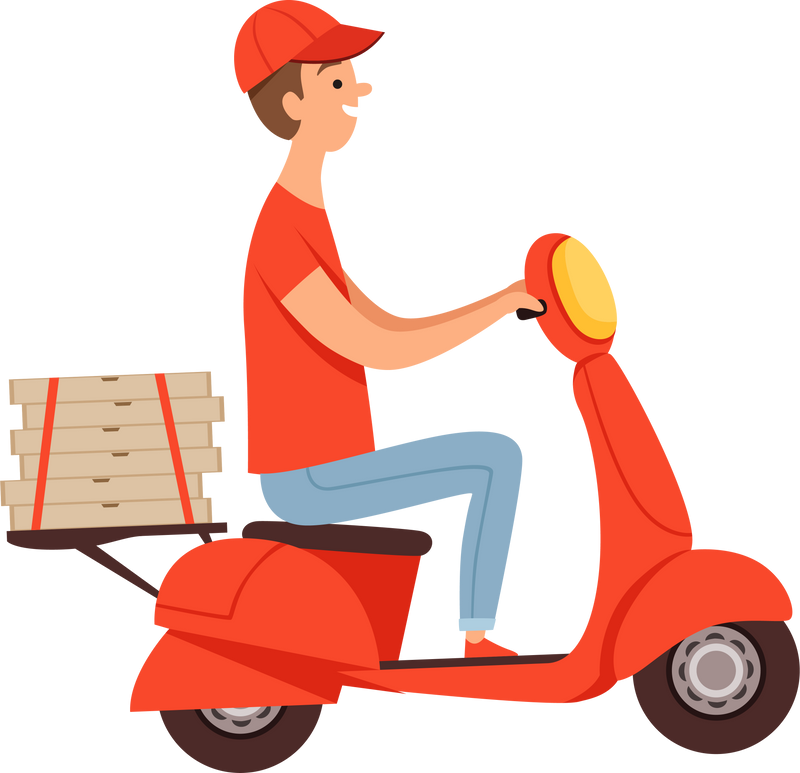 delivery pizza red motorcycle fresh food fast delivery man